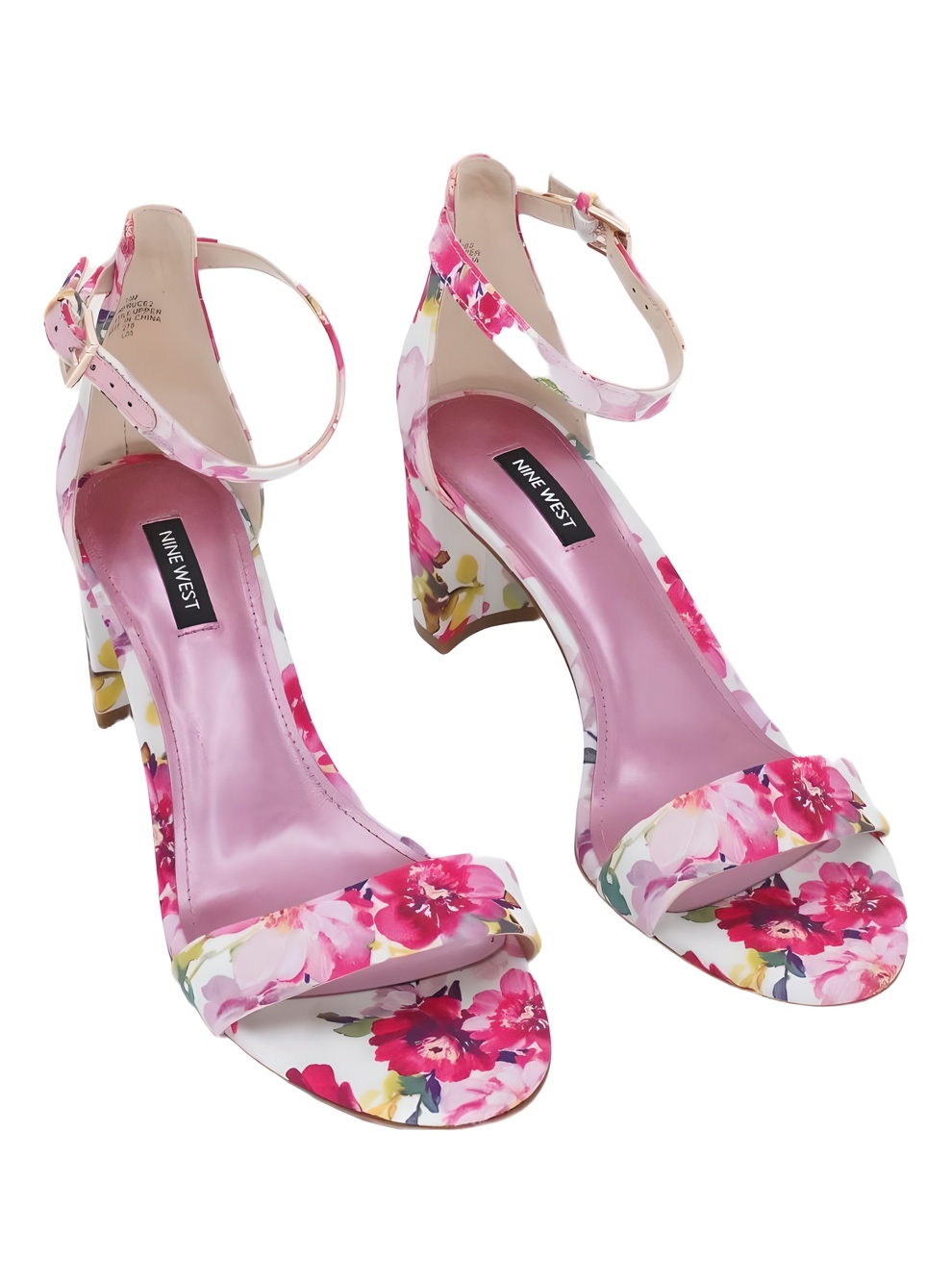Nine West Pruce 3" Block Heel Sandals Pink Tea Party Floral Size 10M